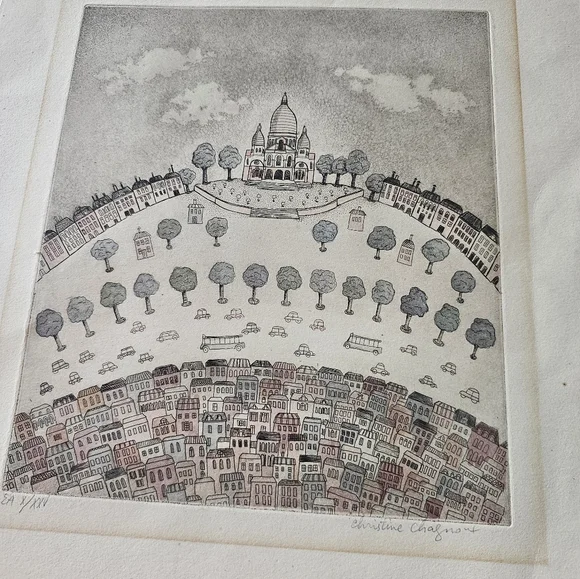 Christine Chagnoux Montmarte 1960s Signed Numbered Muted Water Color Litho Paris - Picture 5 of 16